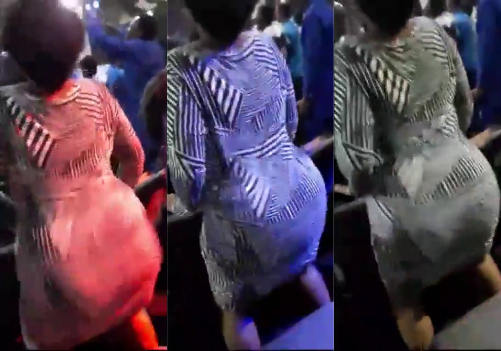 Woman with huge ass shakes her ass inside Church