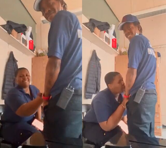 Security guard gets blow job from his work bae