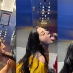 Freaky girlfriend gave her boyfriend some head in the lift