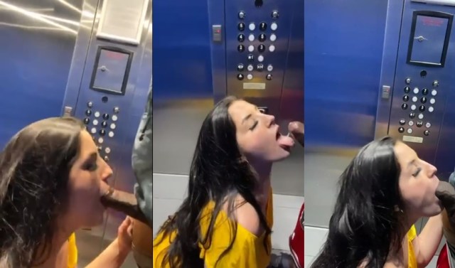 Freaky girlfriend gave her boyfriend some head in the lift
