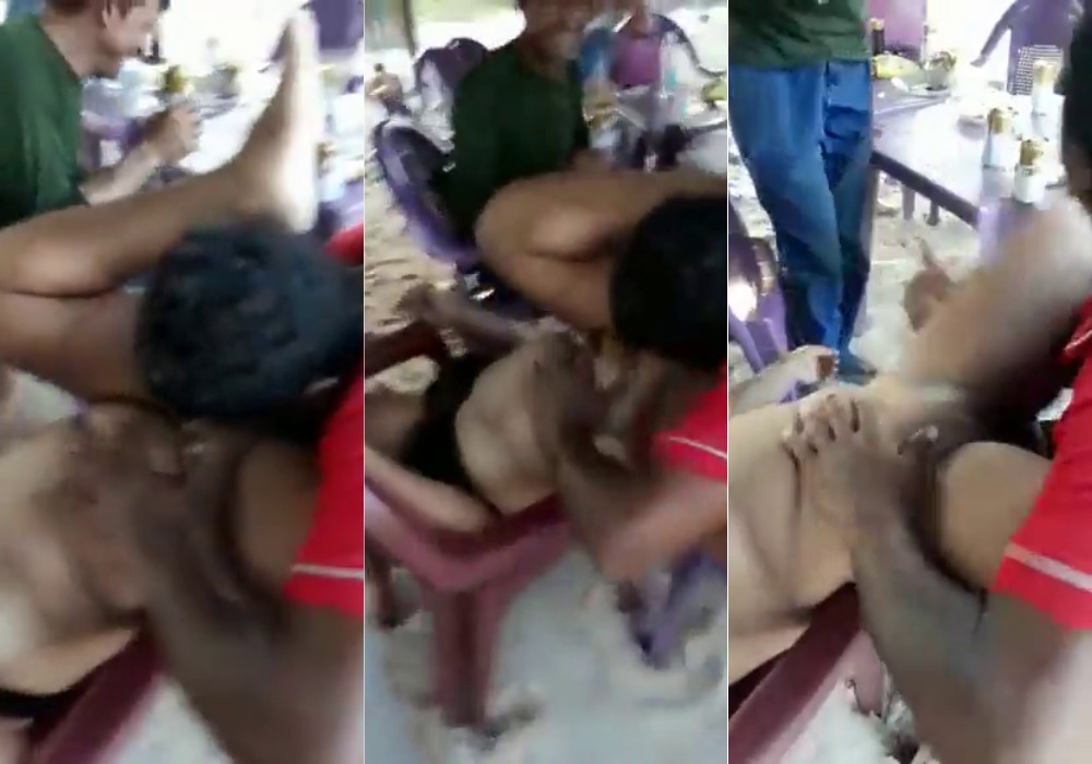 A horny, thirsty man eats up the pussy in broad daylight