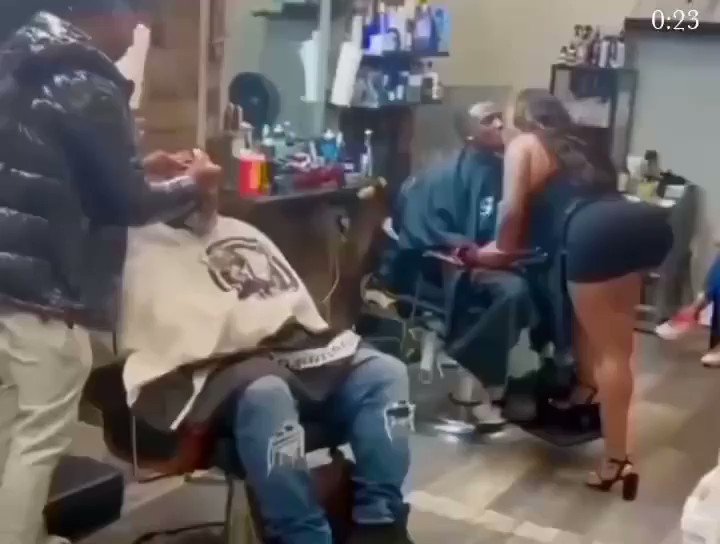 Would you visit? Barbershop where sexy ass women kisses you