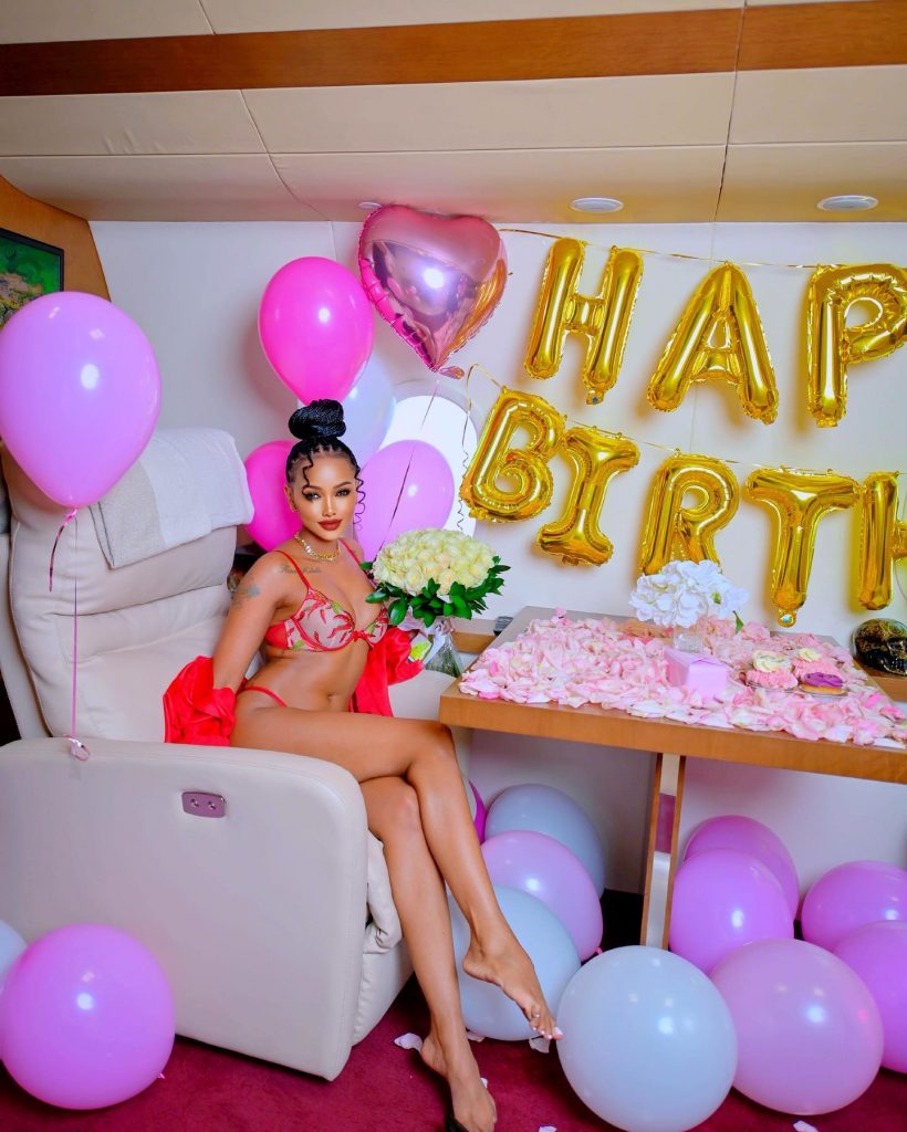 Huddah Monroe celebrates birthday on a private jet naked