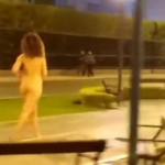 A curvaceous, athletic woman spotted running naked at night
