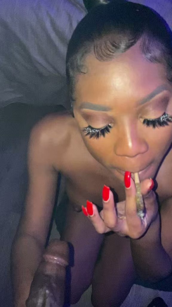 Slim Santana smokes weed before sucking dick
