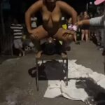 Naked woman sits on mans face as she dances
