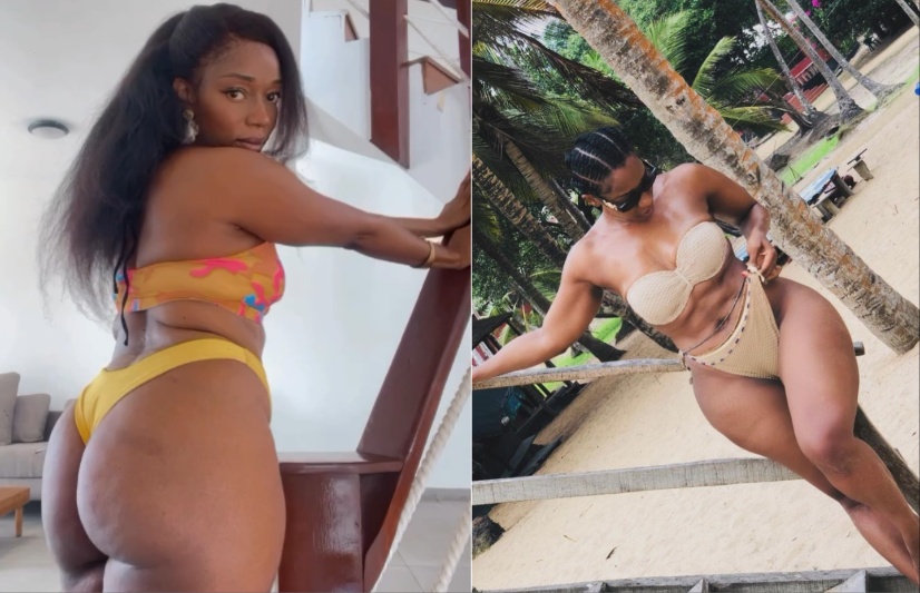 Destiny Amaka makes you imagine how her fat pussy looks like as she steps out in nude bikini 