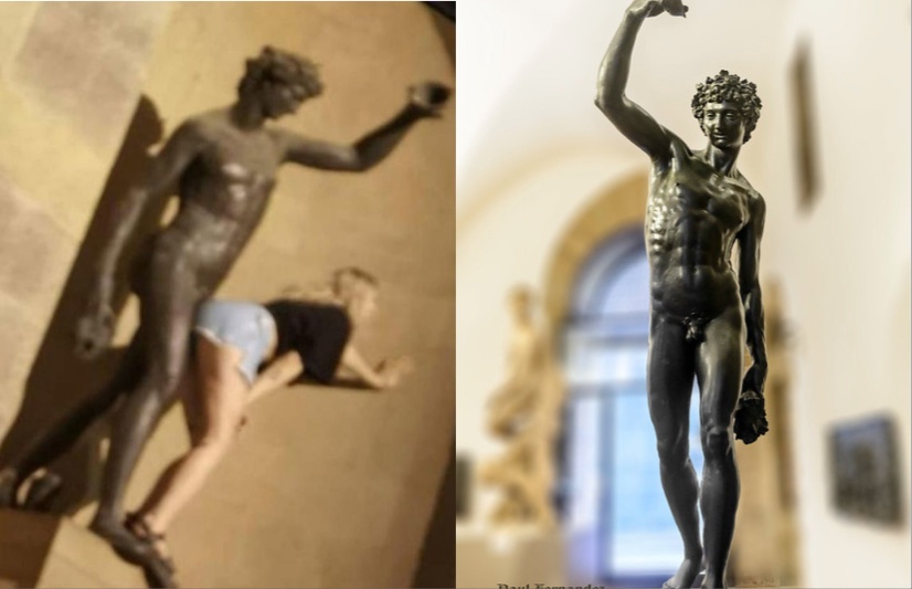 Tourist filmed kissing, dry humping statue of Bacchus – the god of fertility which has a dick 